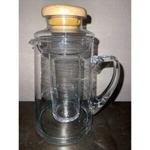 Vintage Winsome Wood Glass Pitcher With Ice Insert And Teak Wood Lid Thailand